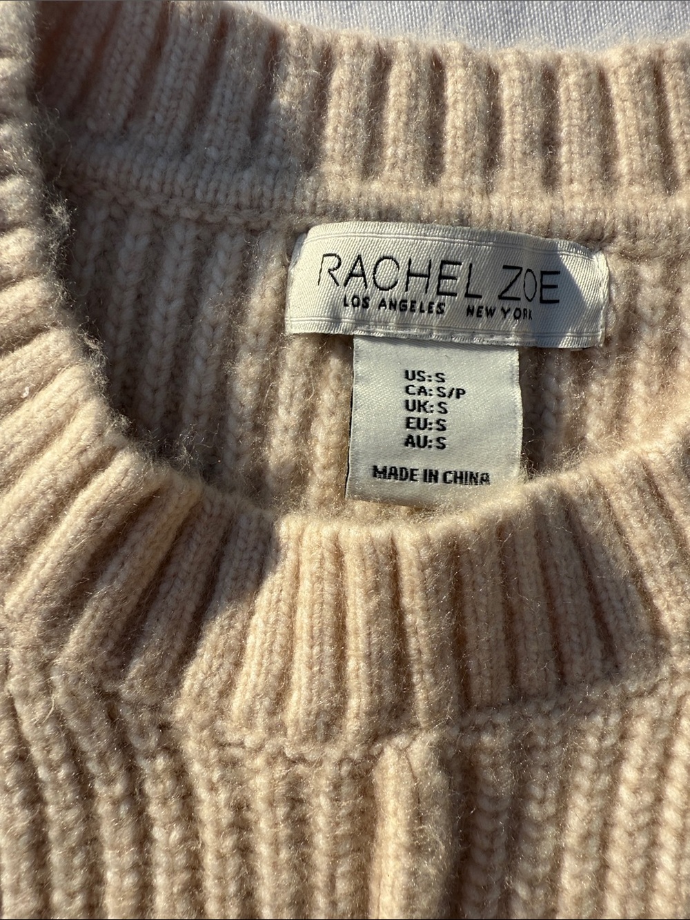 Rachel Zoe Women's Cream Rib-Knit Crewneck Sweater - Picture 2 of 4